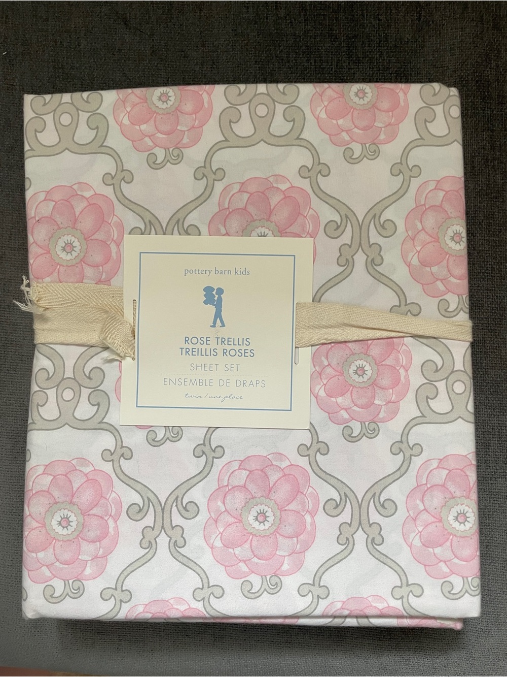 NWT Pottery Barn Kids Rose Trellis Twin 3pcs Set Fitted Flatted Sheet Sham